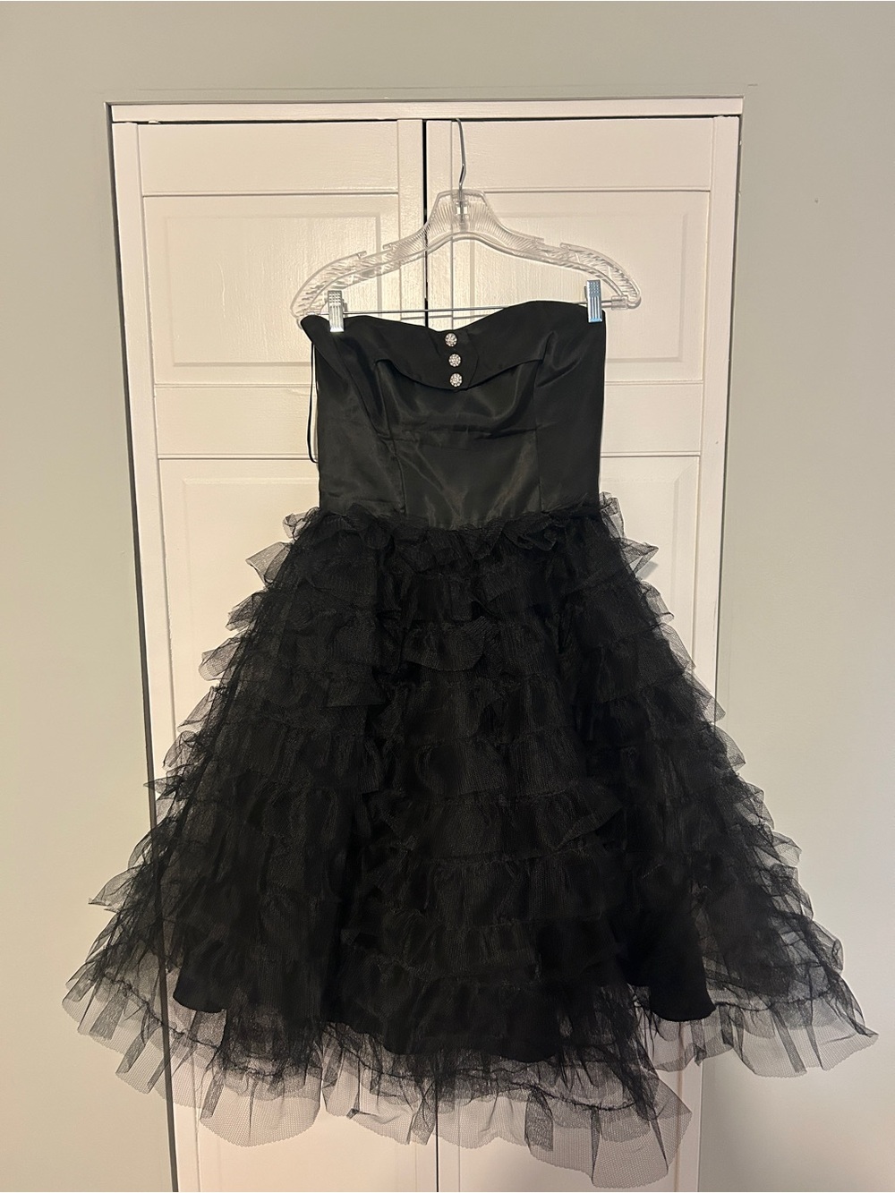 Betsey Johnson Black Strapless Ruffle Tulle Midi Dress